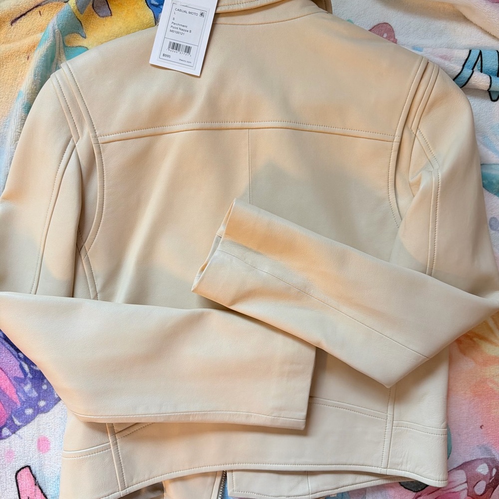 Theory Women's Beige Leather Biker Jacket L - Picture 3 of 3